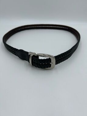 Men's Reversible Black & Brown Braided Leather Belt with Silver Buckle 36